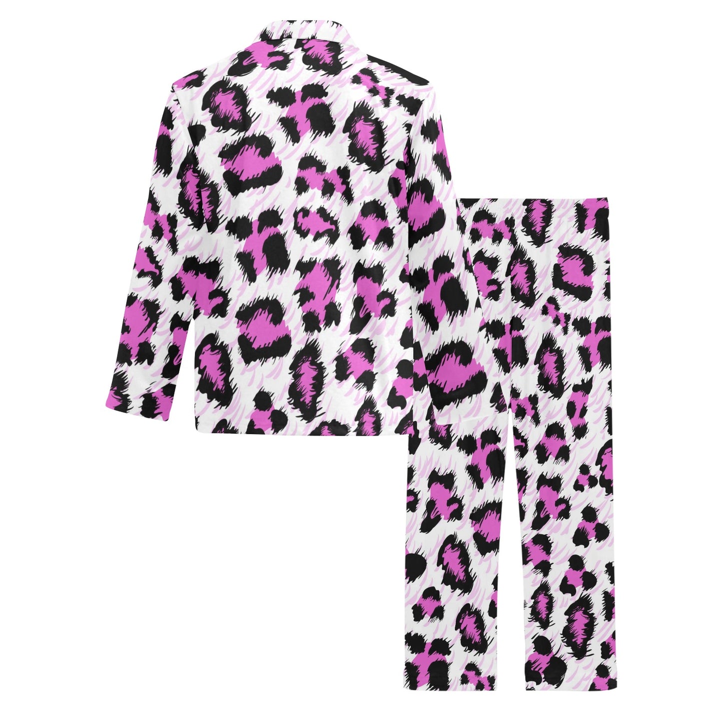 Leopard Pink Skin Print Men's Long Pajama Set