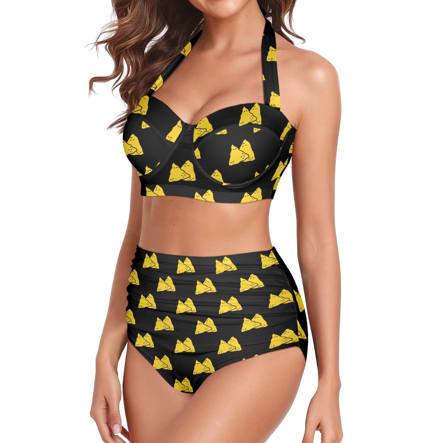 Nachos Pattern Print Design A02 Halter Neck Bikini Swimsuit