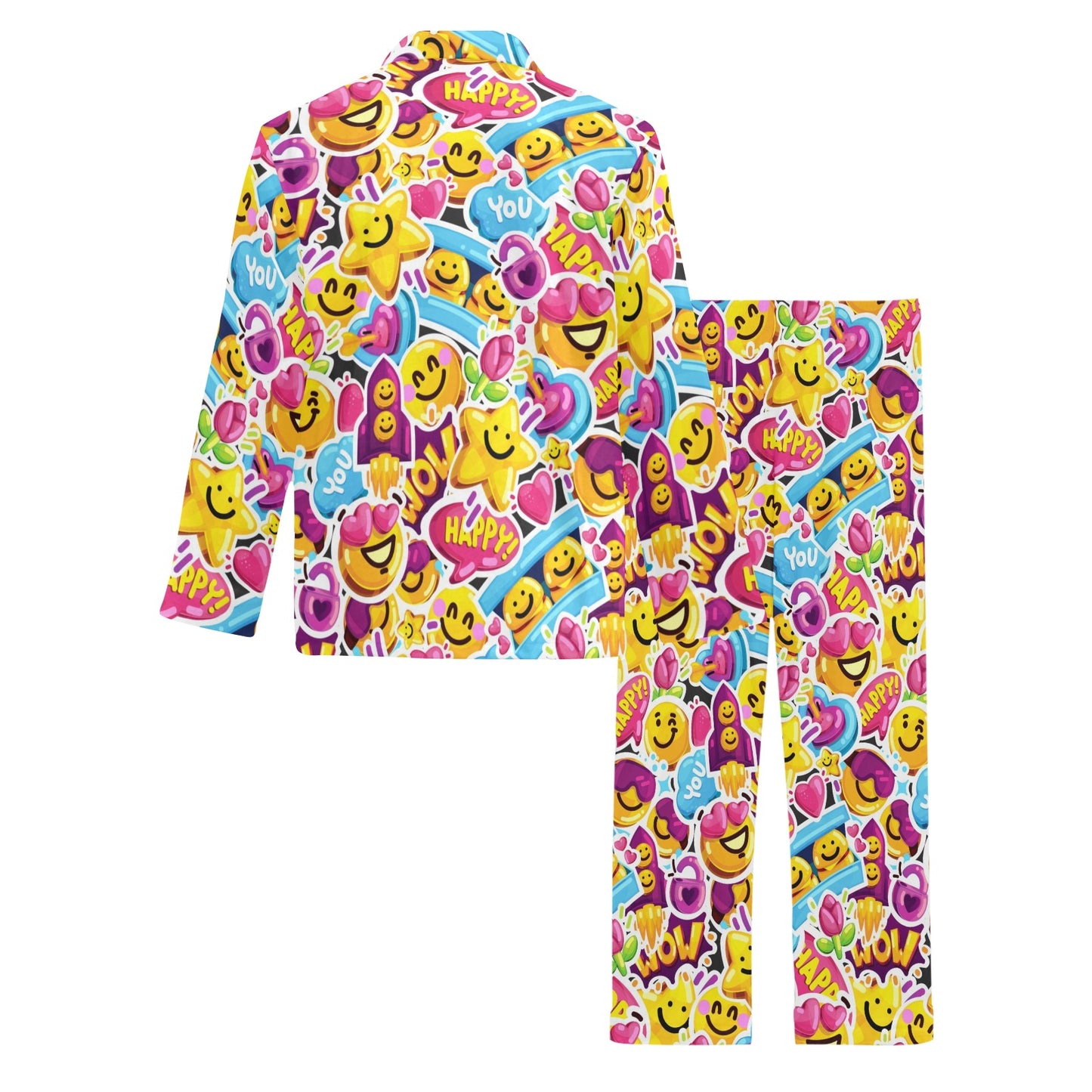Emoji Sticker Print Pattern Men's Long Pajama Set
