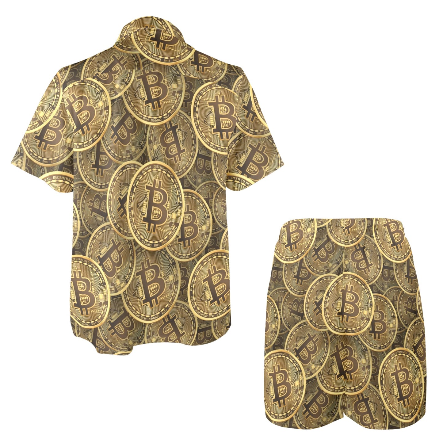 Bitcoin Pattern Print Design DO01 Men's Beach Shirt and Shorts Set