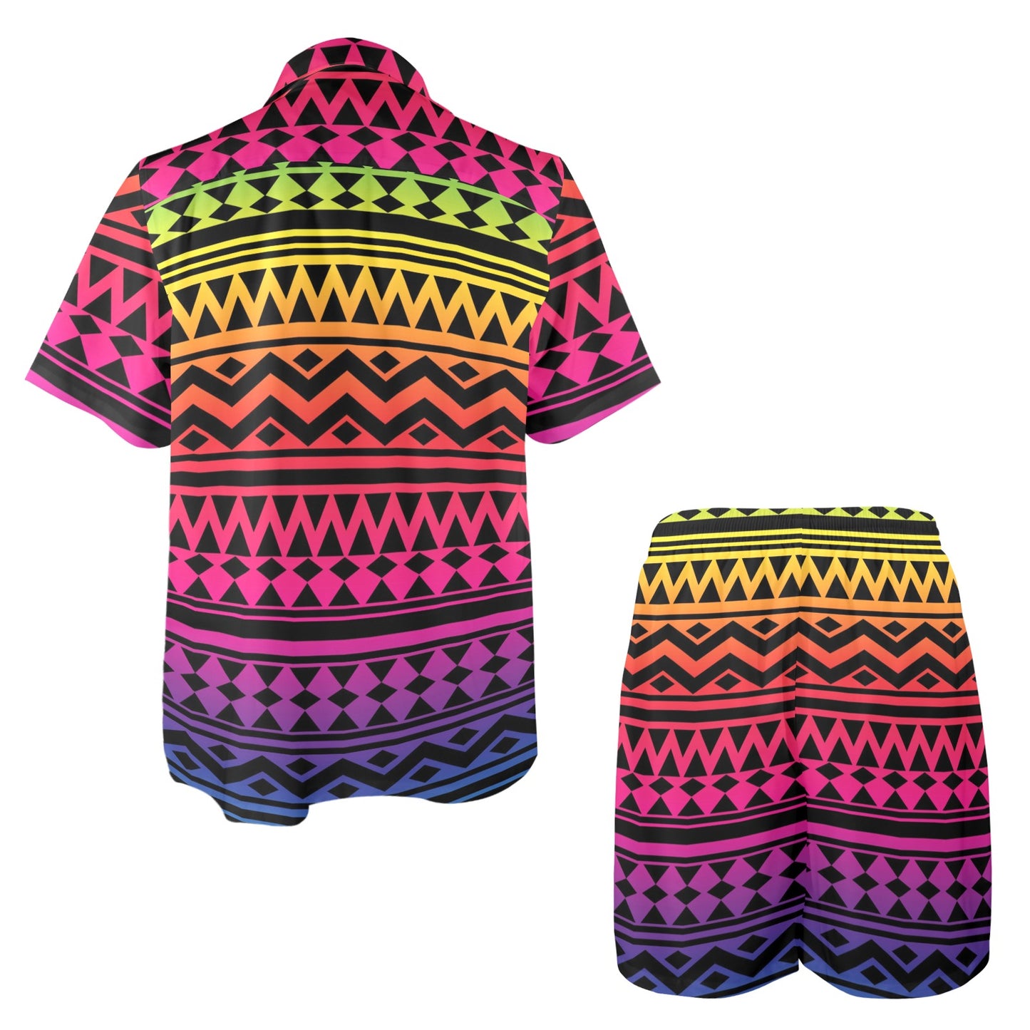Rainbow Tribal Pattern Print Design A02 Men's Beach Shirt and Shorts Set
