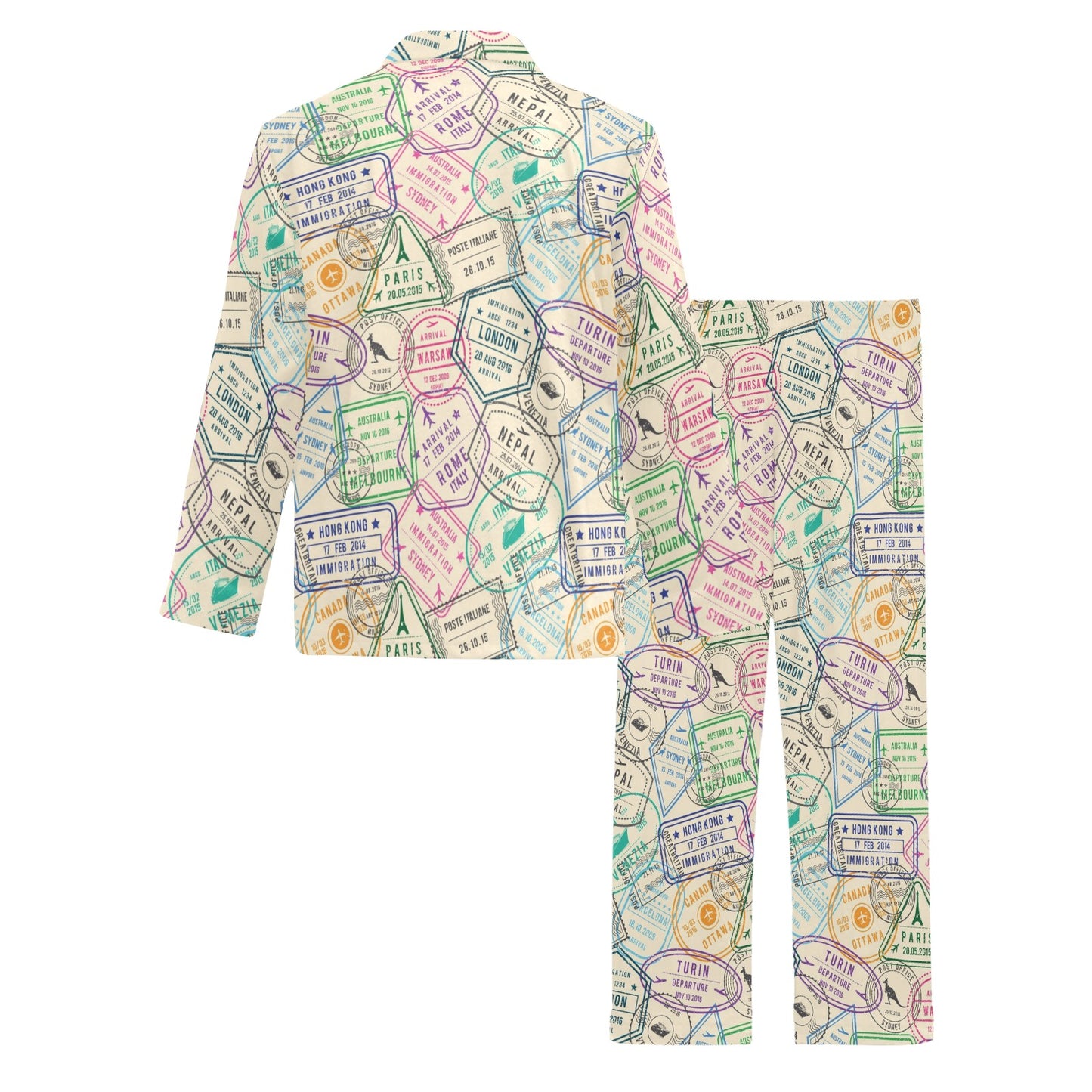 Travel Stamp Print Design LKS303 Men's Long Pajama Set