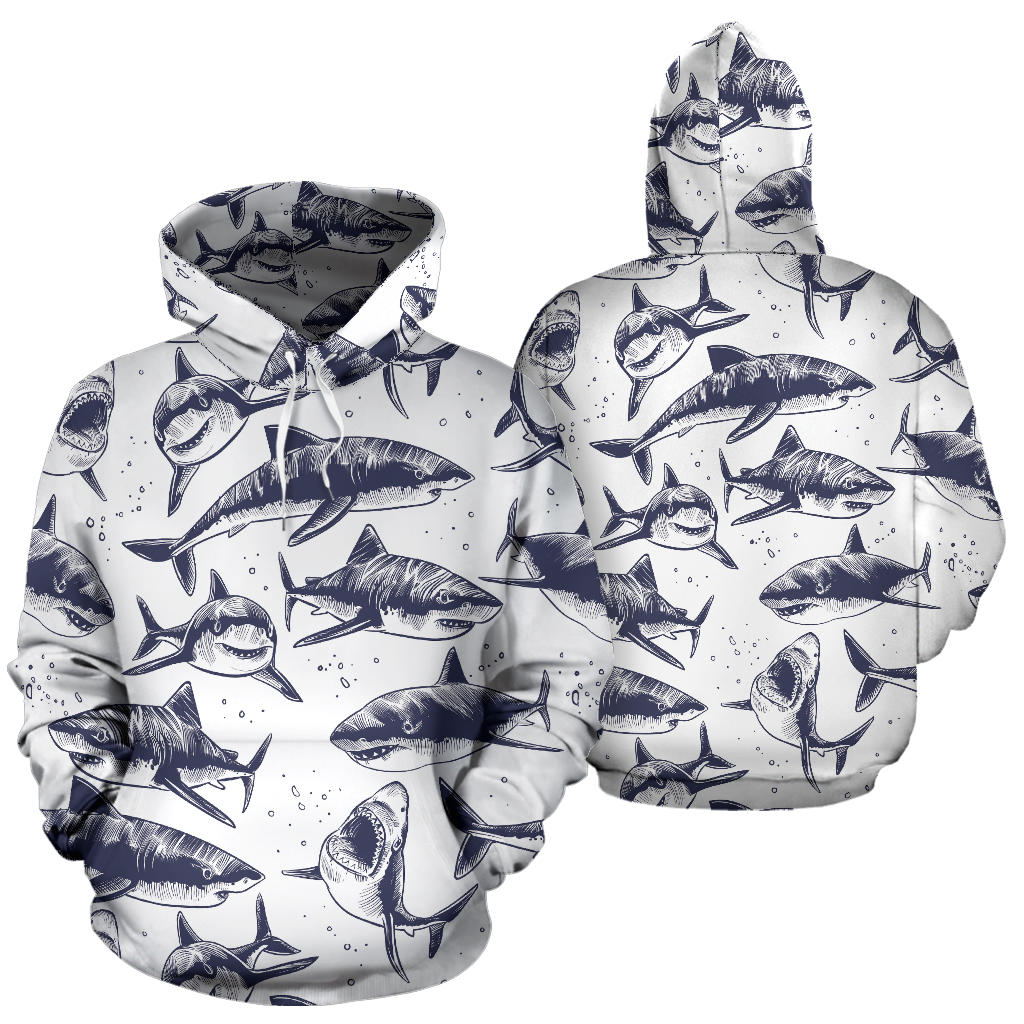 Great White Shark Pattern Print Design 02 Pullover Hoodie