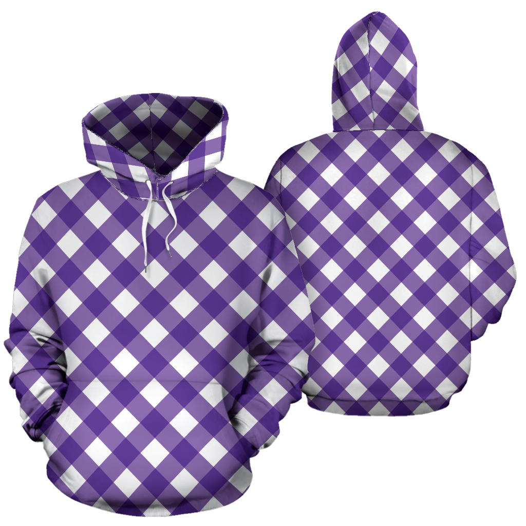 Gingham Purple Pattern Print Design 03 Pullover Hoodie