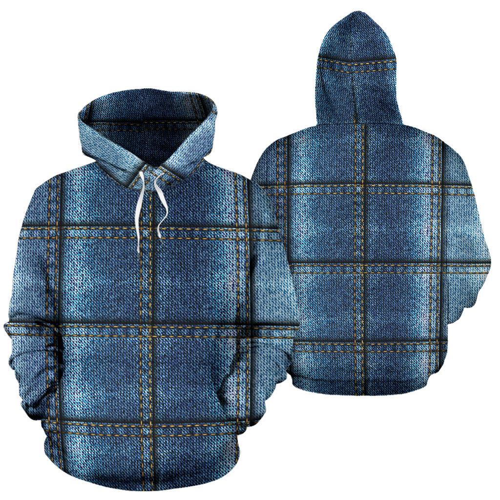 Jean Patchwork Pattern Print Design 02 Pullover Hoodie