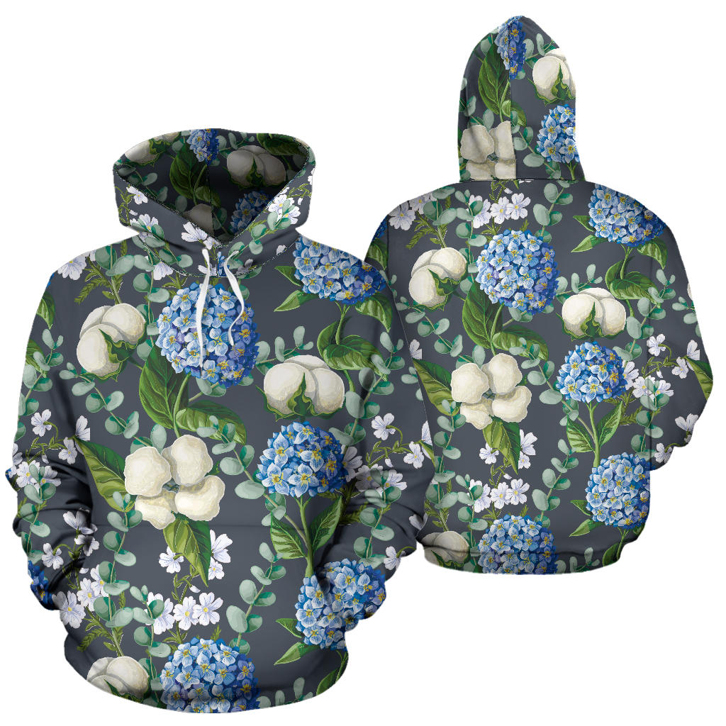 Hydrangea Pattern Print Design 02 Pullover Hoodie