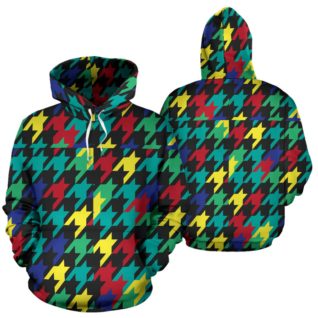 Houndstooth Colorful Pattern Print Design 02 Pullover Hoodie