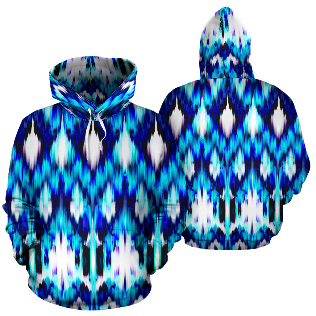 Ikat Blue Pattern Print Design 01 Pullover Hoodie