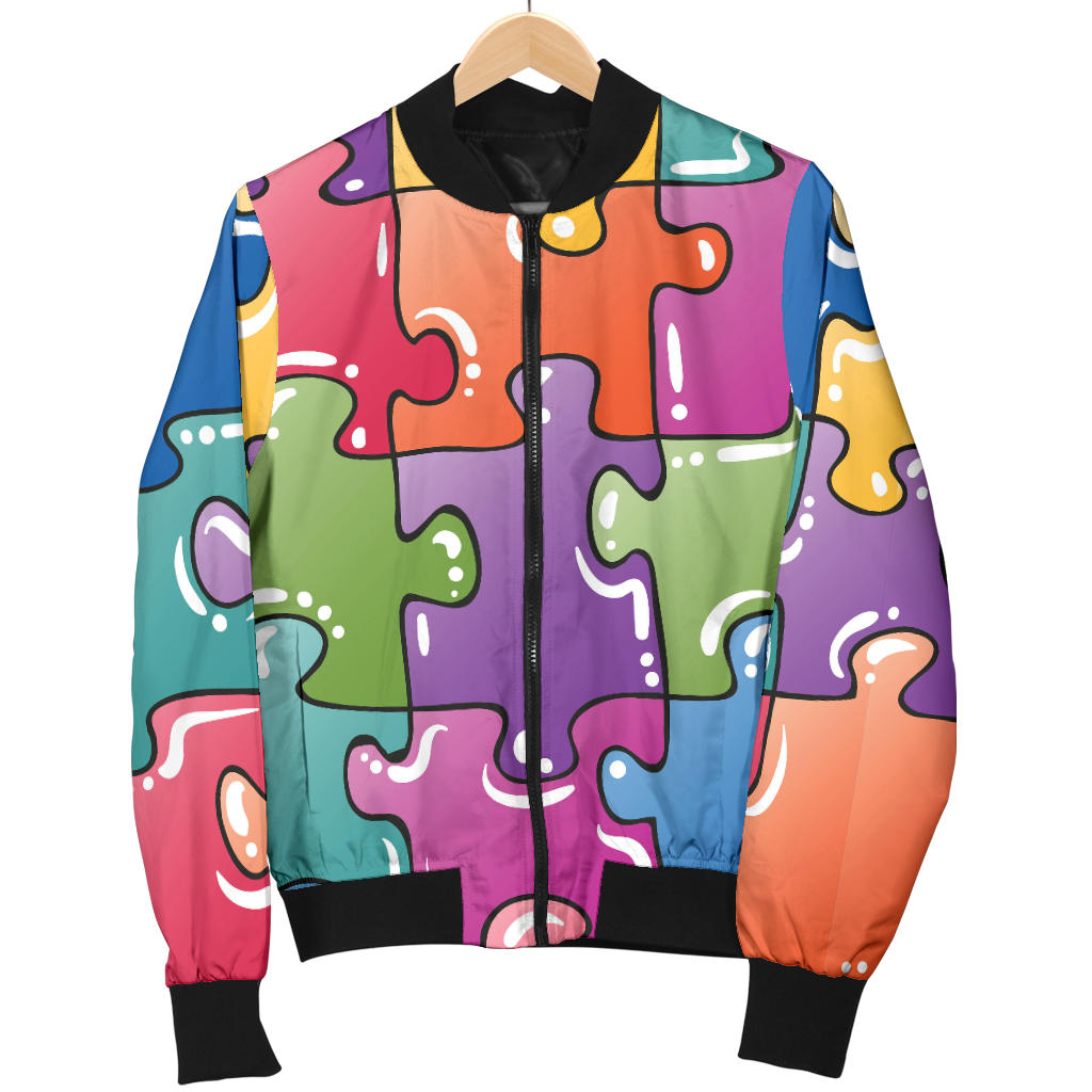 Puzzle Pattern Print Design A05 Men Bomber Jacket