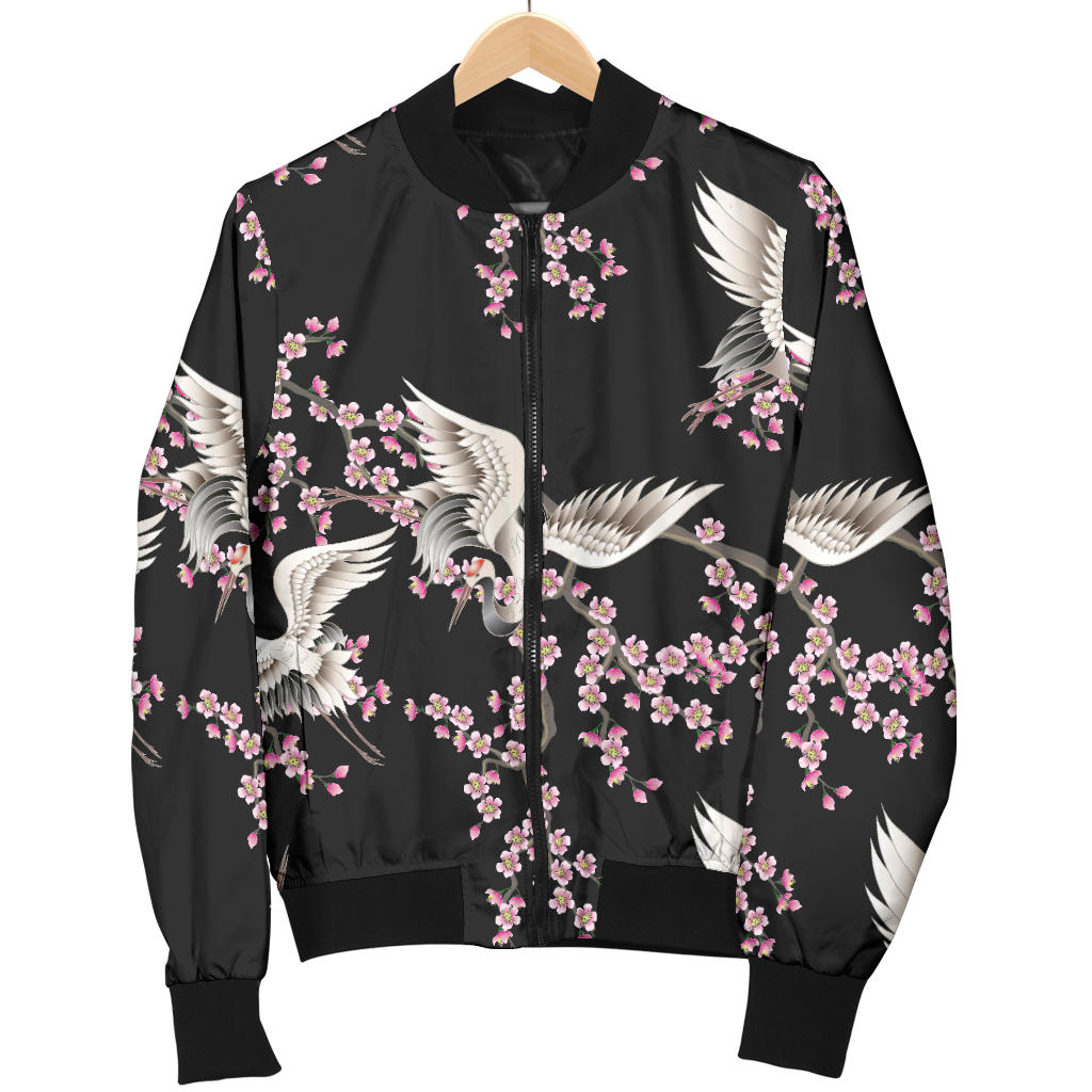 Crane Pattern Print Design 01 Men Bomber Jacket