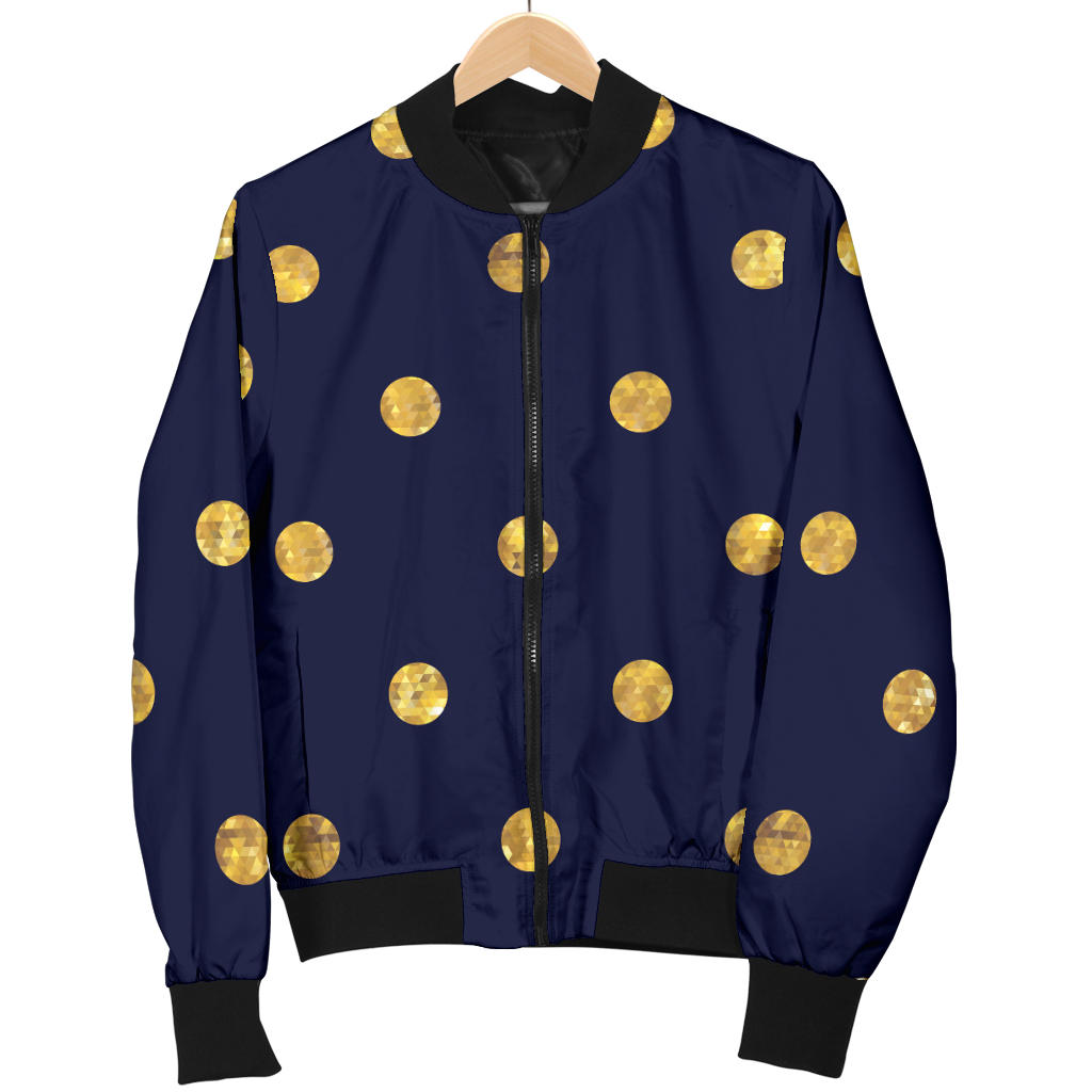 Polka Dot Gold Blue Pattern Print Design 02 Men Bomber Jacket