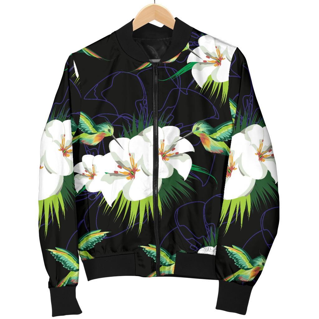 Hummingbird with Flower Pattern Print Design 03 Men Bomber Jacket