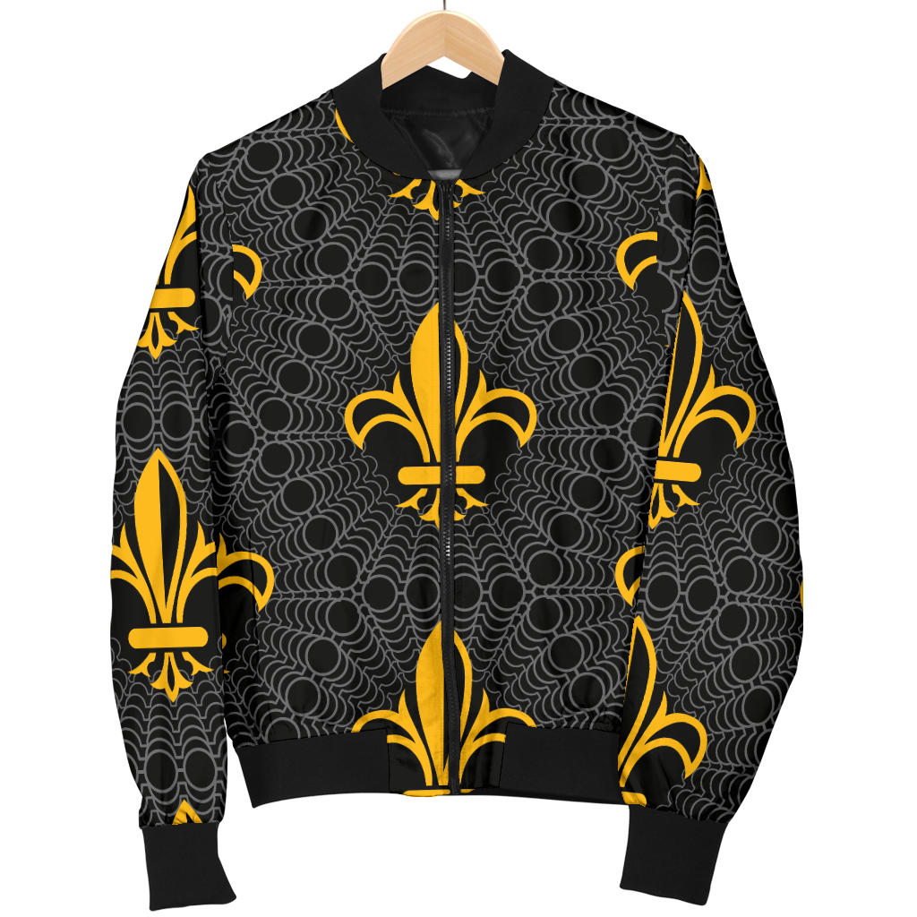 Fleur De Lis Gold Pattern Print Design 01 Men Bomber Jacket