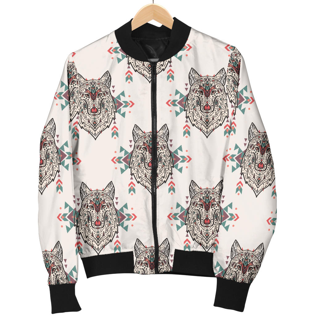 Aztec Wolf Pattern Print Design 01 Men Bomber Jacket