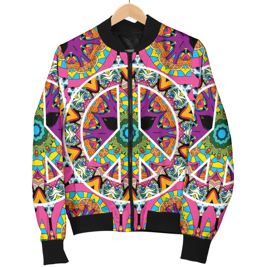 Peace Sign Pattern Print Design A03 Men Bomber Jacket
