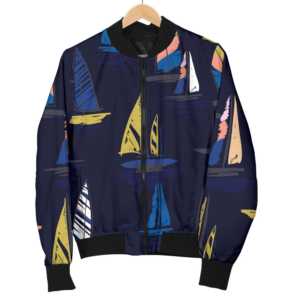 Sailing Ships Pattern Print Design A03 Men Bomber Jacket