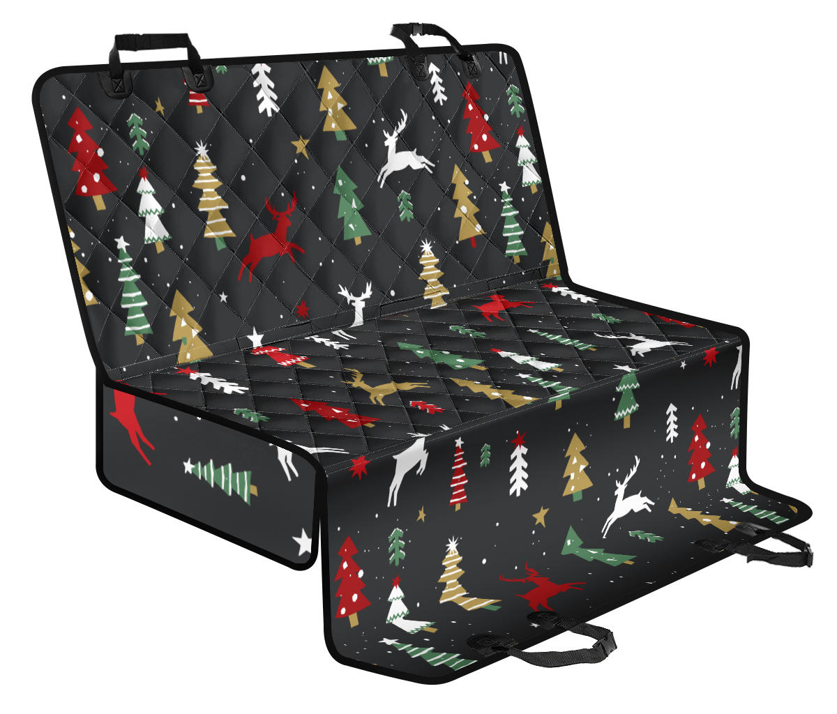 Christmas Tree Deer Style Pattern Print Design 03 Rear Dog Car Seat Cover Hammock