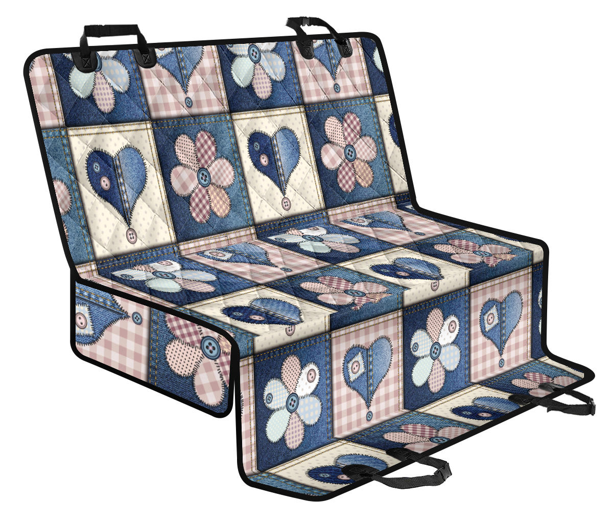 Patchwork Heart Flower Pattern Print Design 01 Rear Dog Car Seat Cover Hammock