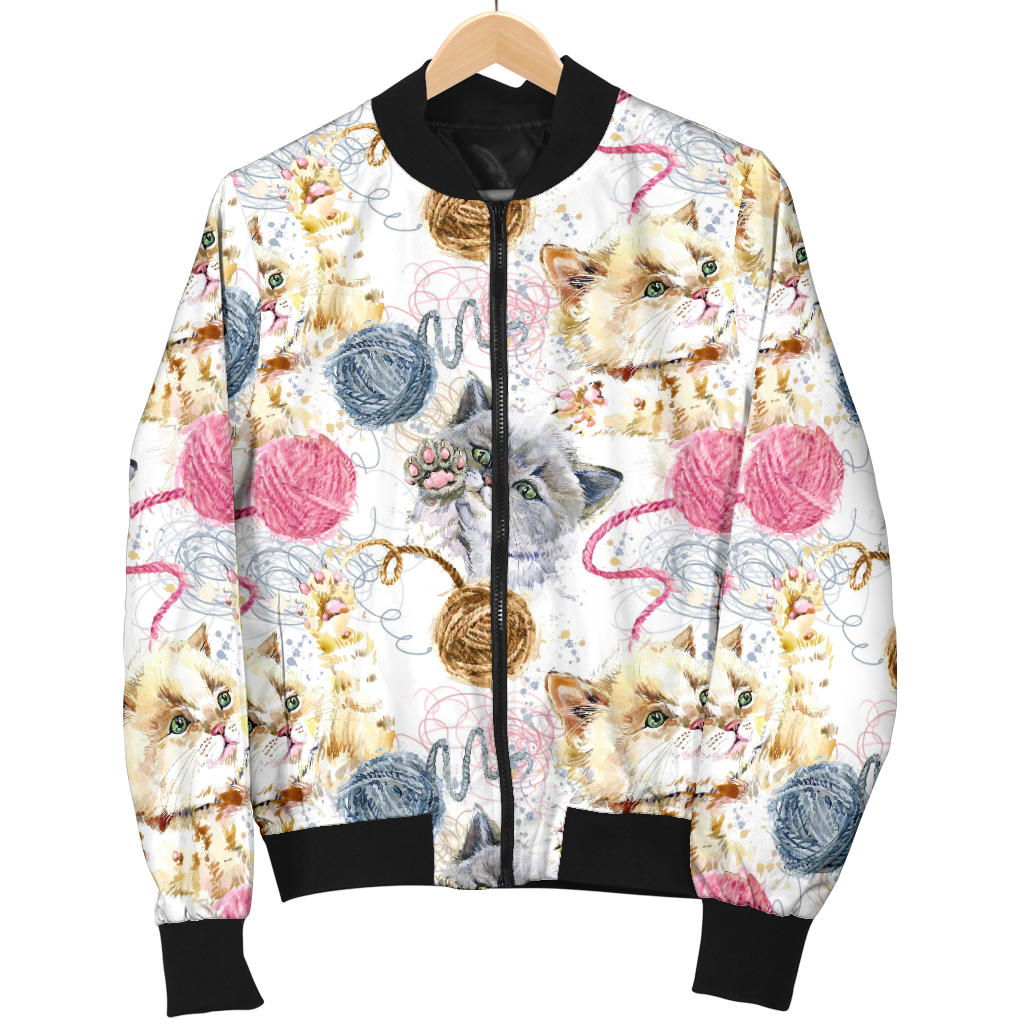 Cat Playing Yarn Pattern Print Design 07 Men Bomber Jacket