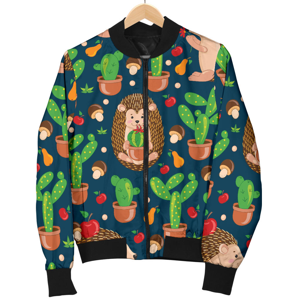 Hedgehog Cactus Pattern Print Design 04 Men Bomber Jacket