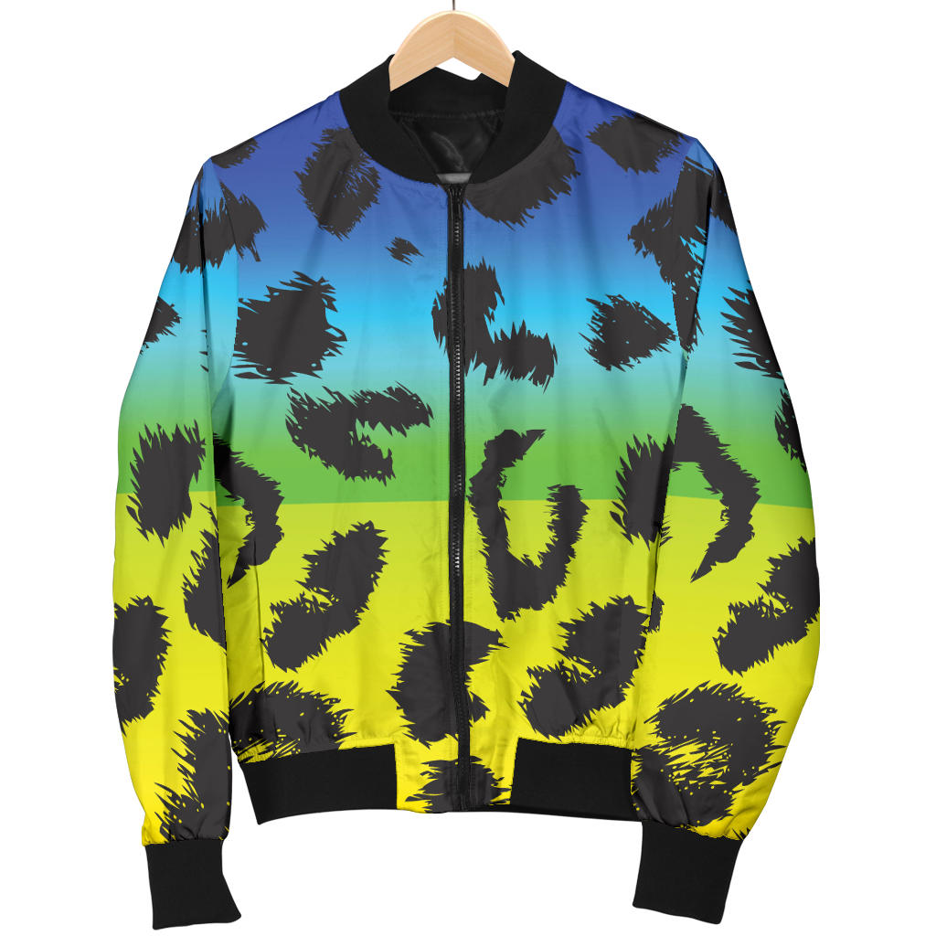 Rainbow Leopard Pattern Print Design A01 Men Bomber Jacket