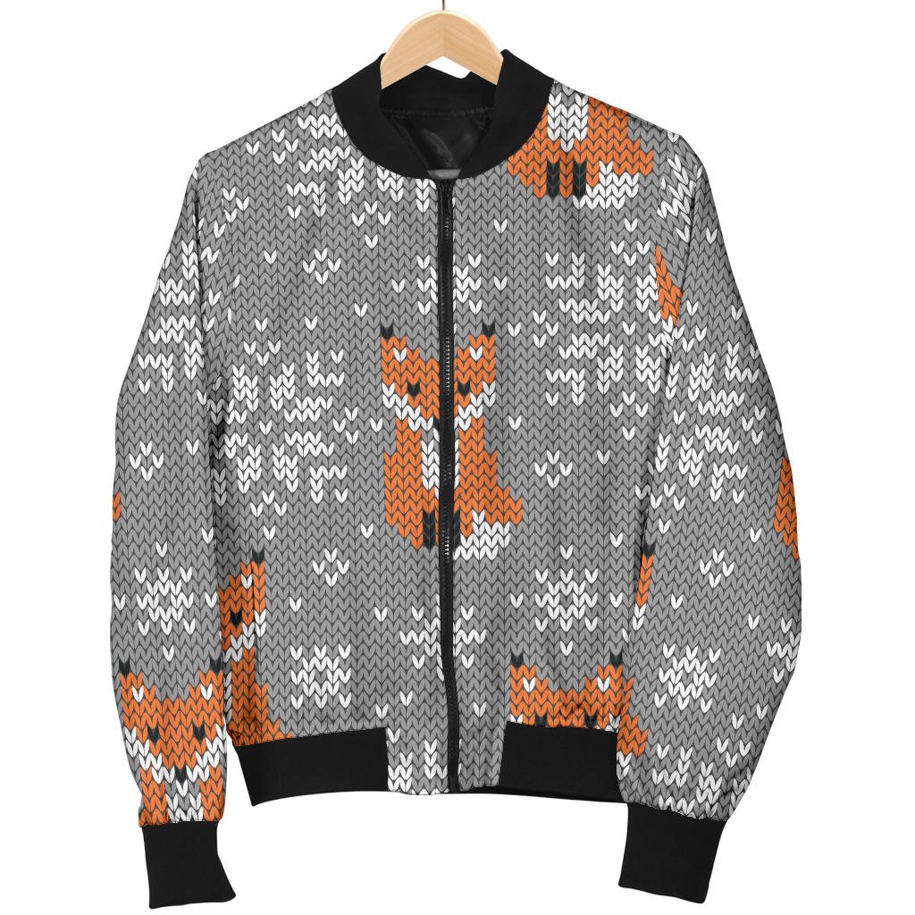 Knit Red Fox Pattern Print Design 02 Men Bomber Jacket