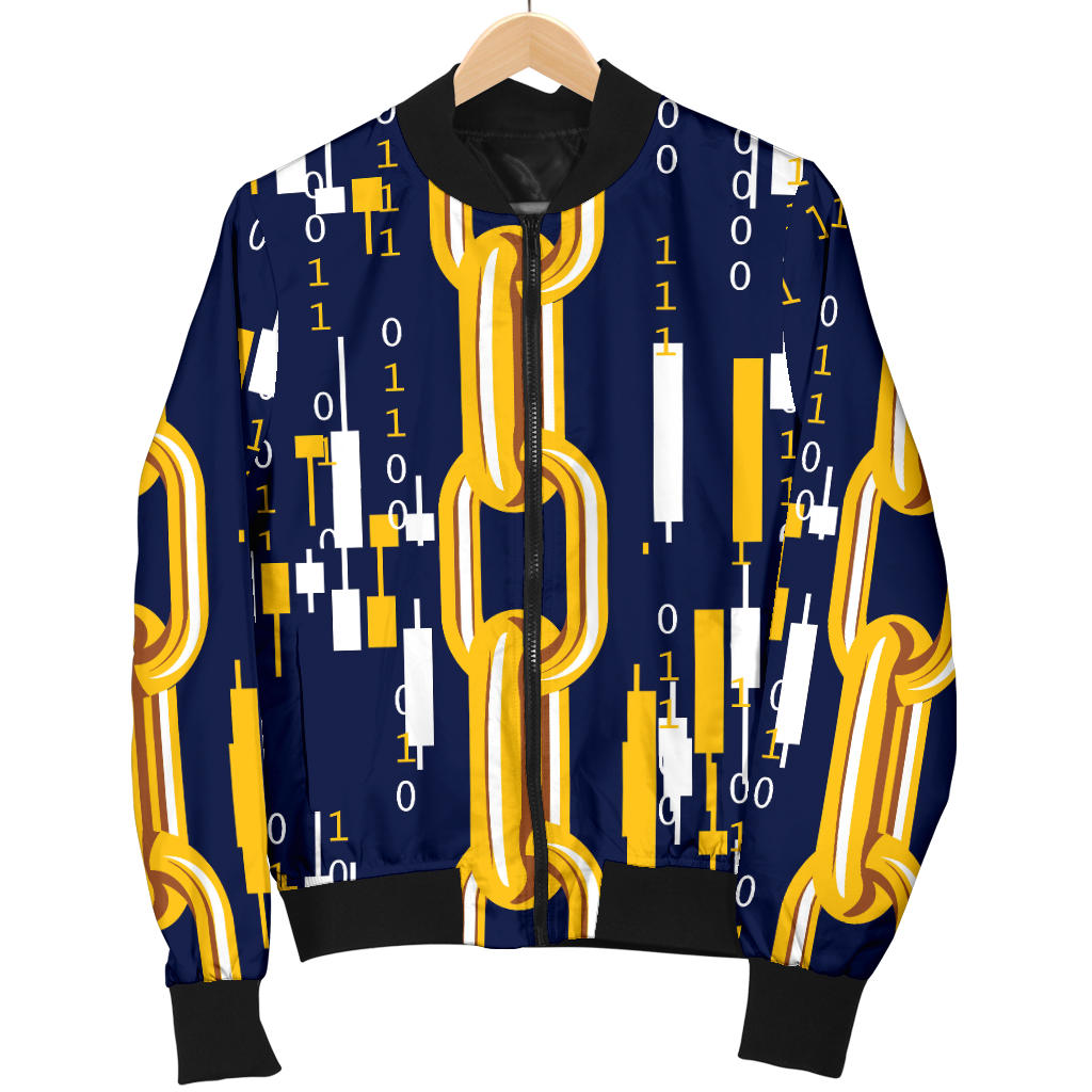 Cryptocurrency Chain Pattern Print Design 03 Men Bomber Jacket