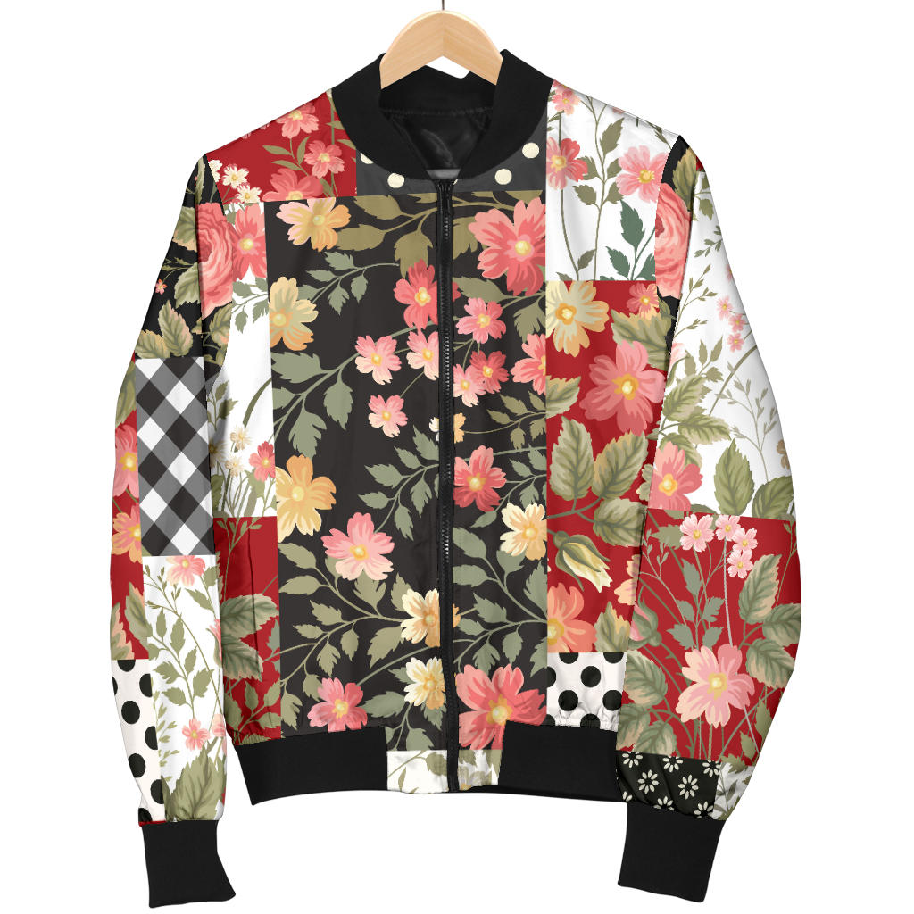 Patchwork Flower Pattern Print Design 03 Men Bomber Jacket