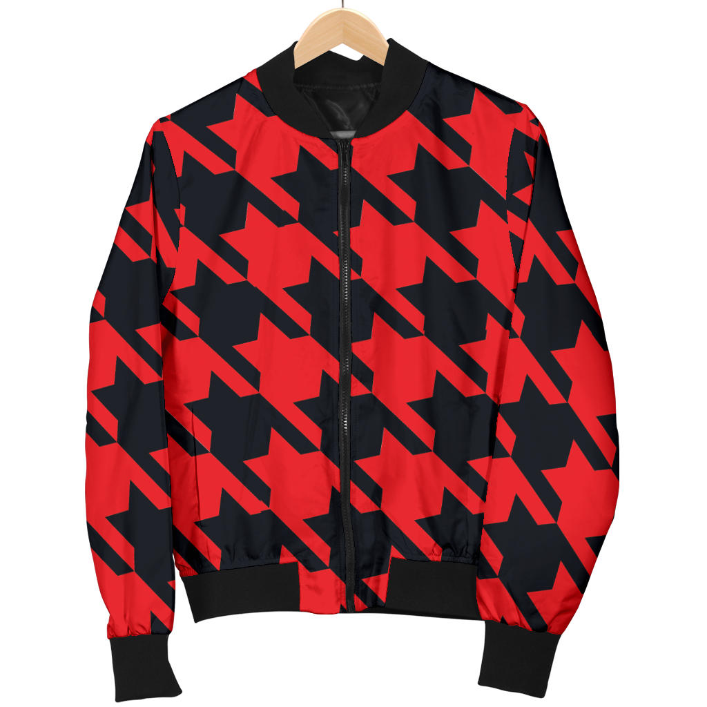 Houndstooth Red Pattern Print Design 03 Men Bomber Jacket