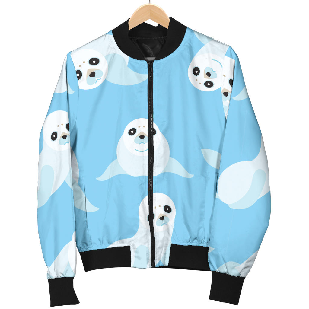 Sea Lion Cute Pattern Print Design 03 Men Bomber Jacket