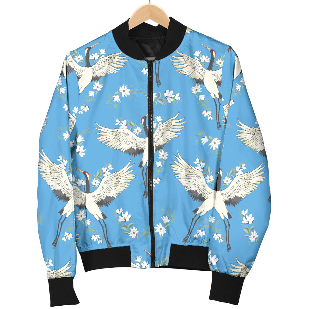 Crane Pattern Print Design 03 Men Bomber Jacket