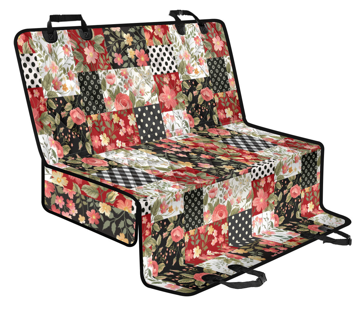 Patchwork Flower Pattern Print Design 03 Rear Dog Car Seat Cover Hammock