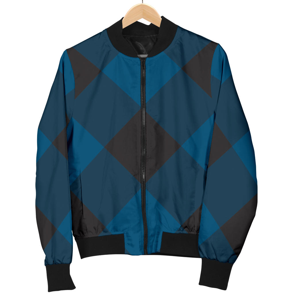 Plaid Blue Pattern Print Design A04 Men Bomber Jacket
