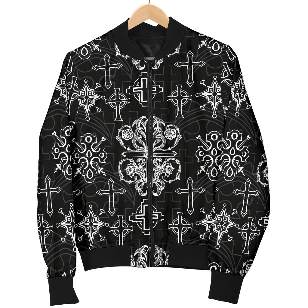 Cross Pattern Print Design 04 Men Bomber Jacket