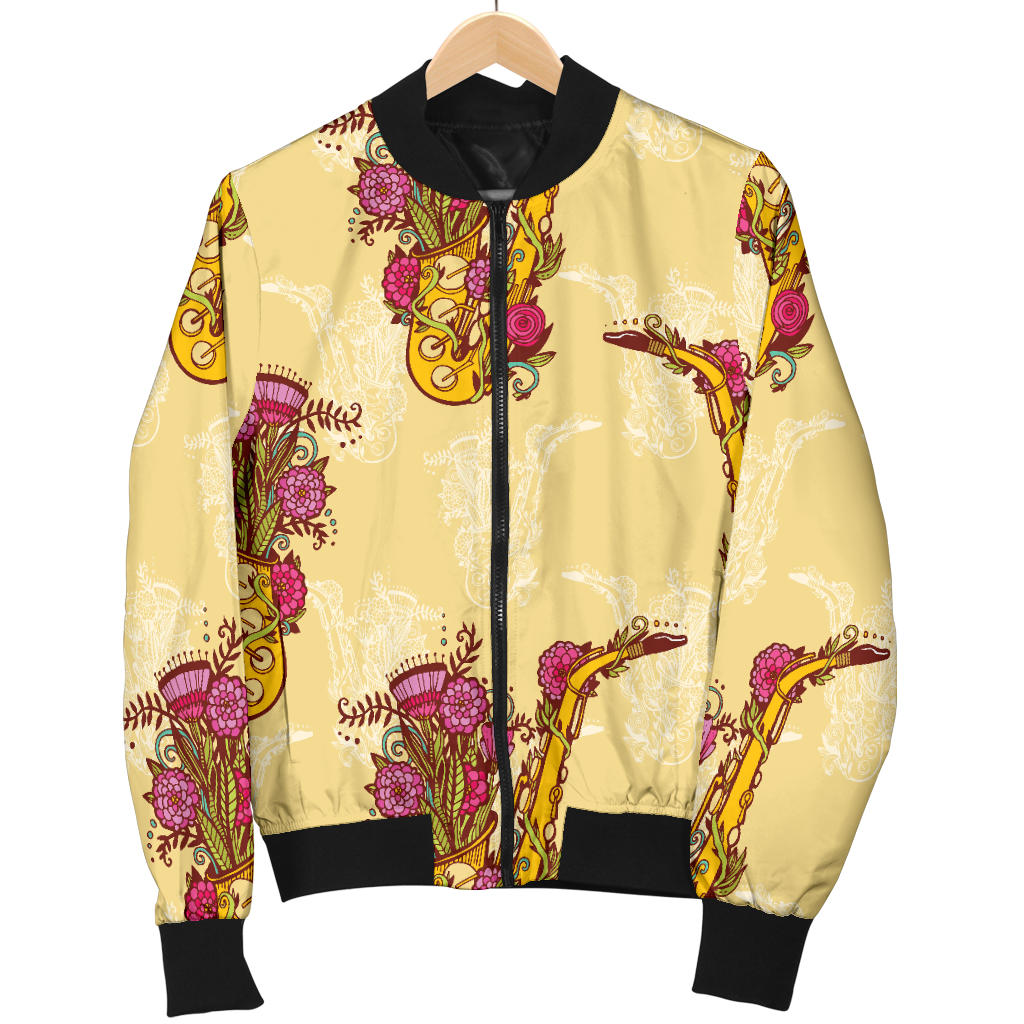 Saxophone Pattern Print Design 04 Men Bomber Jacket