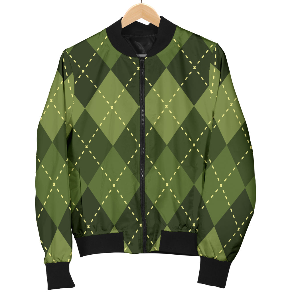 Argyle Green Pattern Print Design 01 Men Bomber Jacket