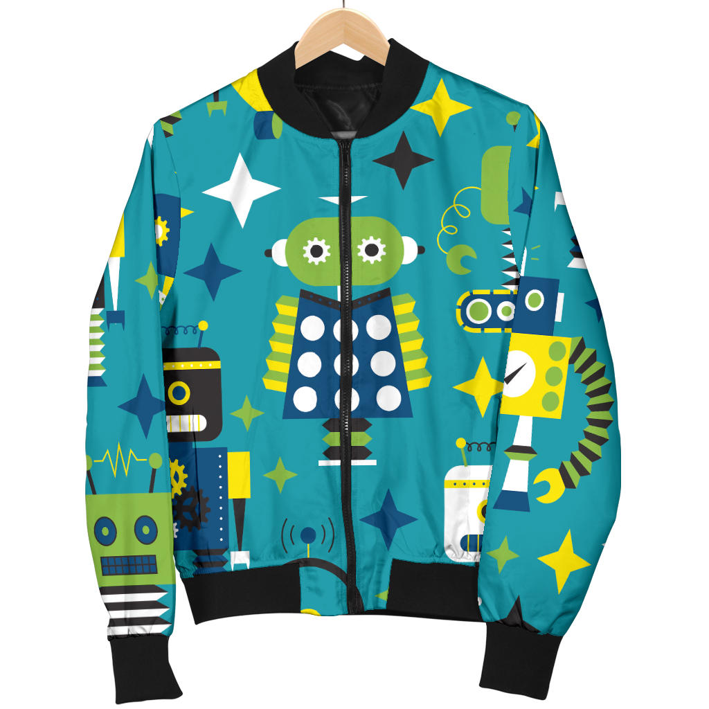Robot Pattern Print Design A02 Men Bomber Jacket