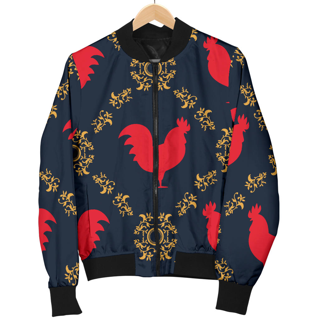 Rooster Pattern Print Design A02 Men Bomber Jacket