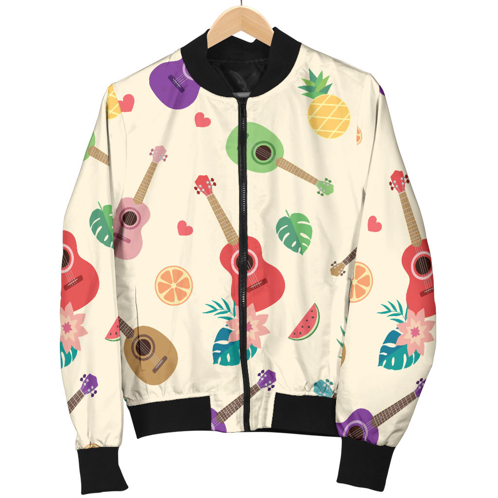 Ukulele Pattern Print Design 01 Men Bomber Jacket
