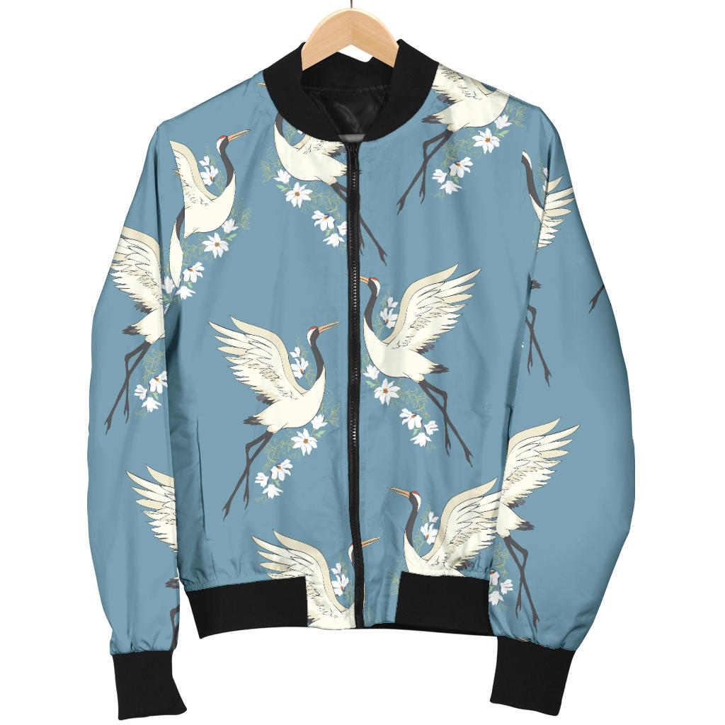 Crane Pattern Print Design 05 Men Bomber Jacket