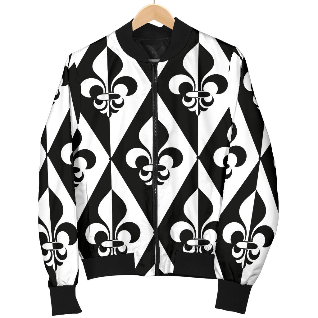 Fleur De Lis Black White Pattern Print Design 02 Men Bomber Jacket