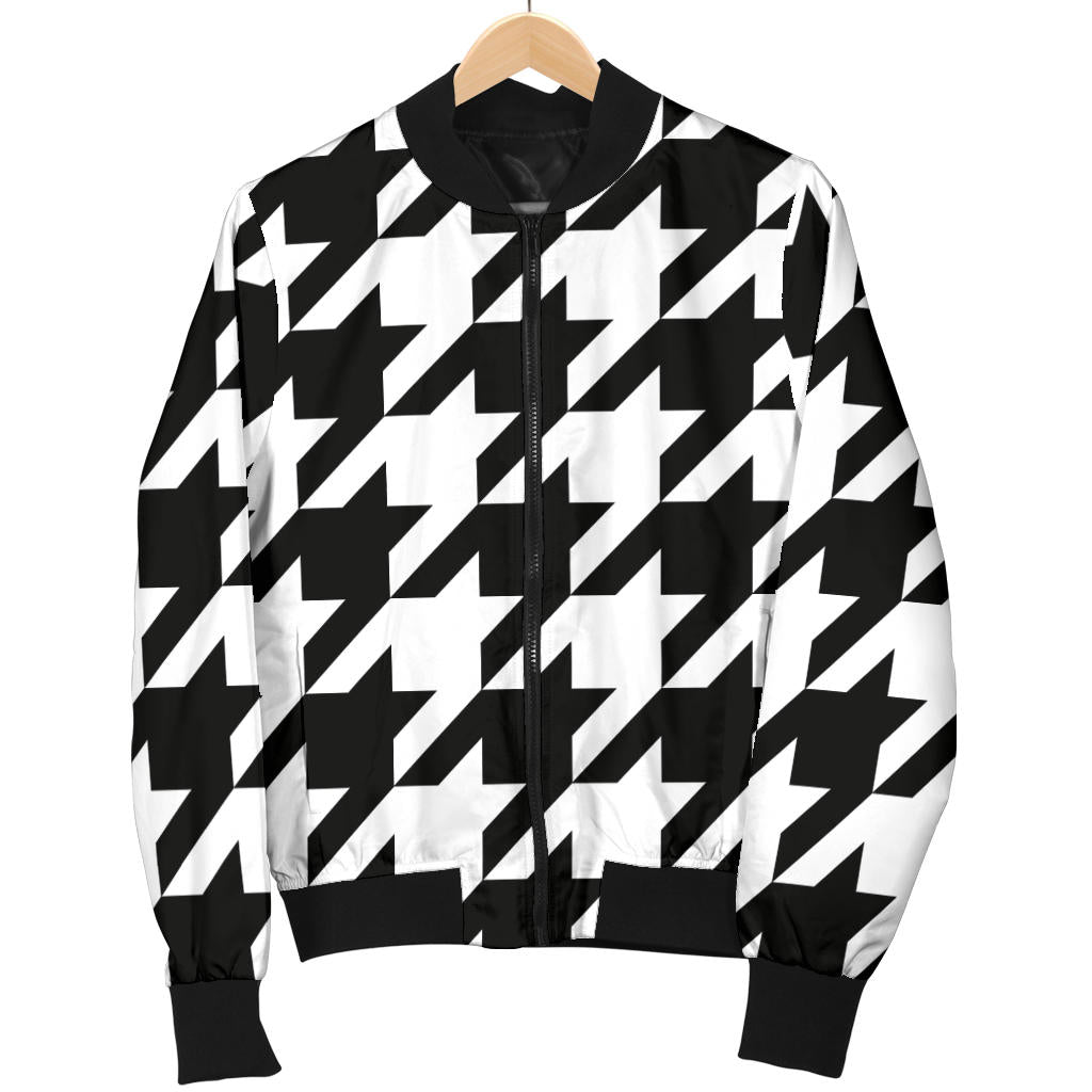 Houndstooth Black White Pattern Print Design 05 Men Bomber Jacket