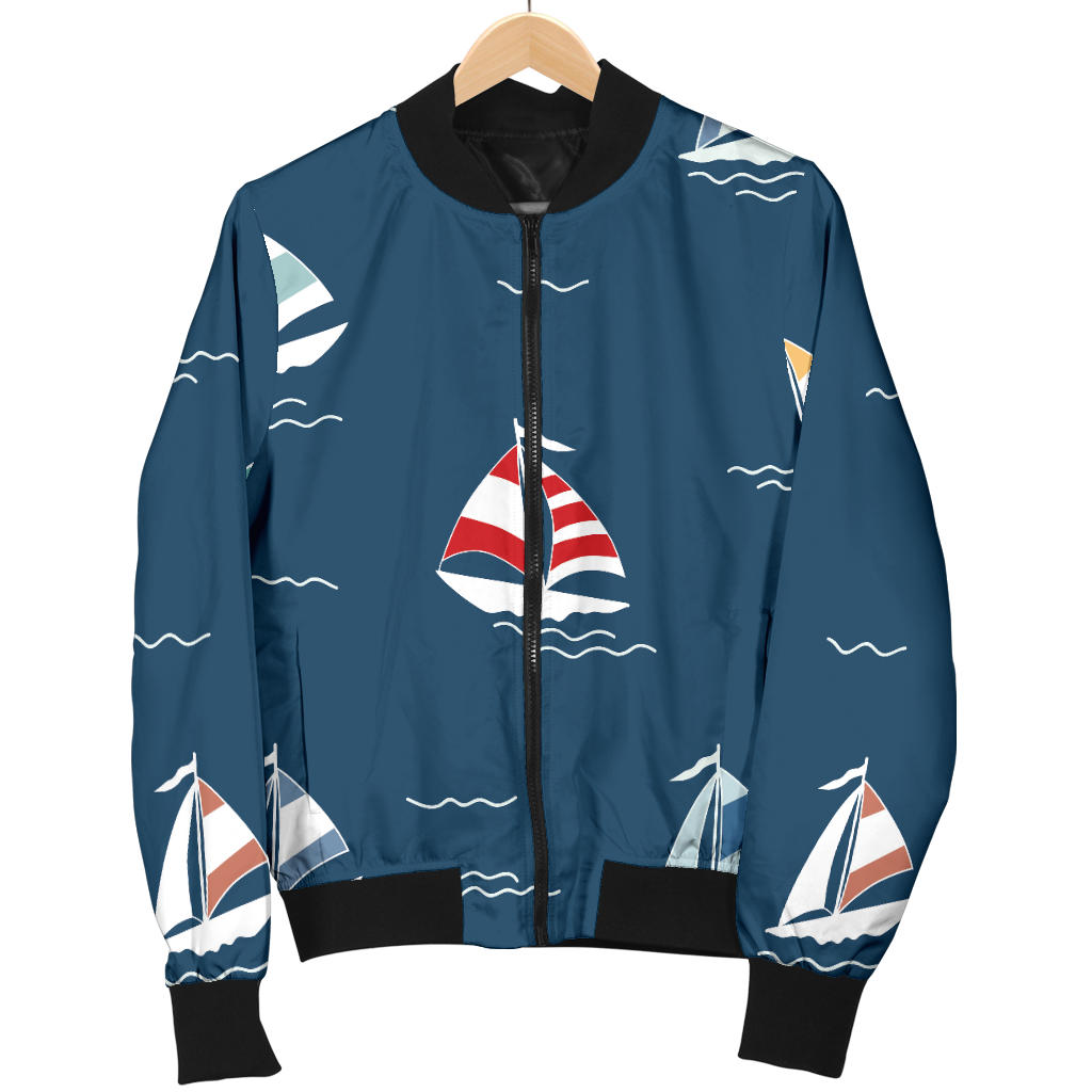 Sailing Ships Pattern Print Design A02 Men Bomber Jacket