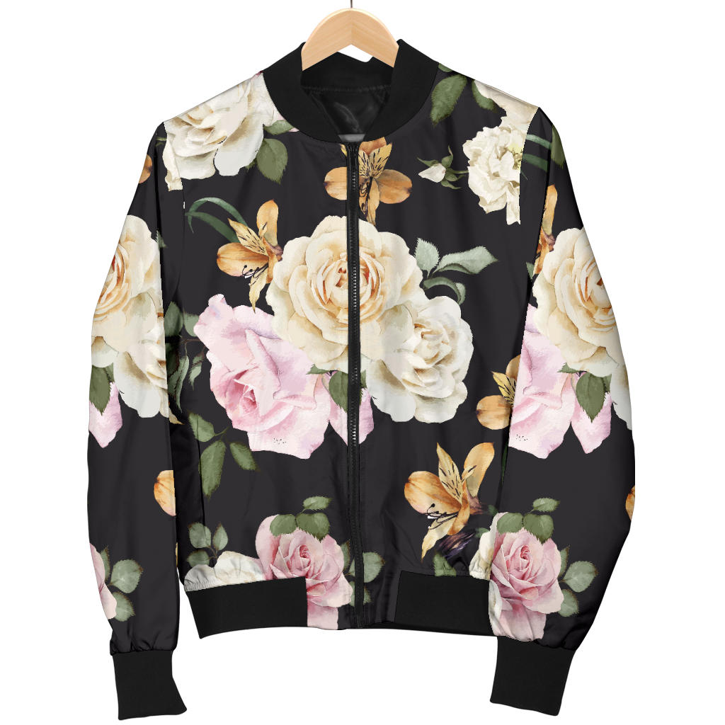Rose Pattern Print Design A01 Men Bomber Jacket