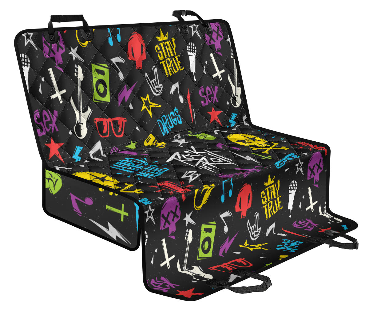 Rock and Roll Pattern Print Design A02 Rear Dog Car Seat Cover Hammock