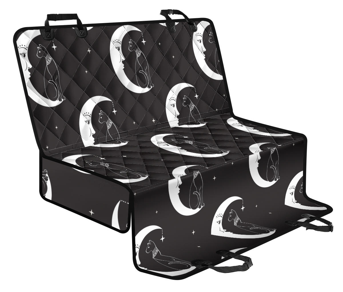 Moon with Cat Pattern Print Design 04 Rear Dog Car Seat Cover Hammock