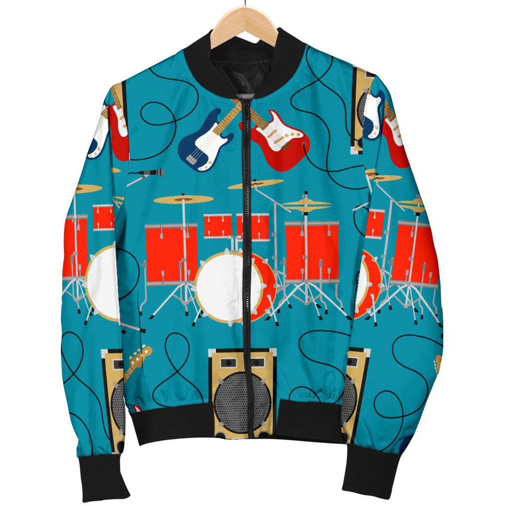 Drum Set Guitar Pattern Print Design 02 Men Bomber Jacket