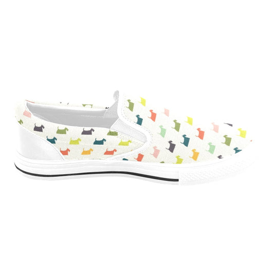 Scottish Terriers Print Design LKS305 White Slip Ons Canvas Women's Shoes