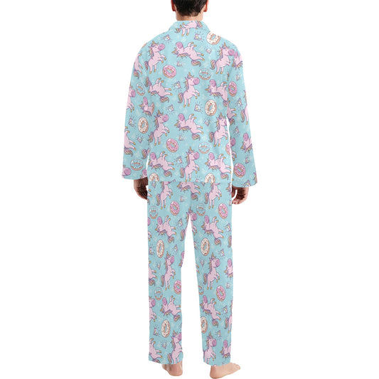 Donut Unicorn Pattern Print Design DN016 Men's Long Pajama Set