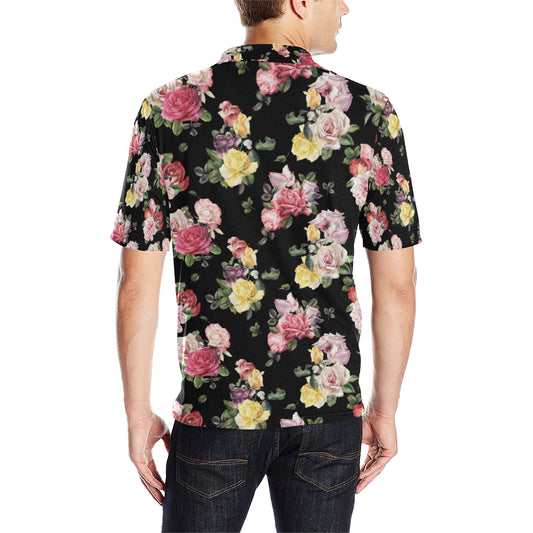 Rose Pattern Print Design RO010 Men Polo Shirt
